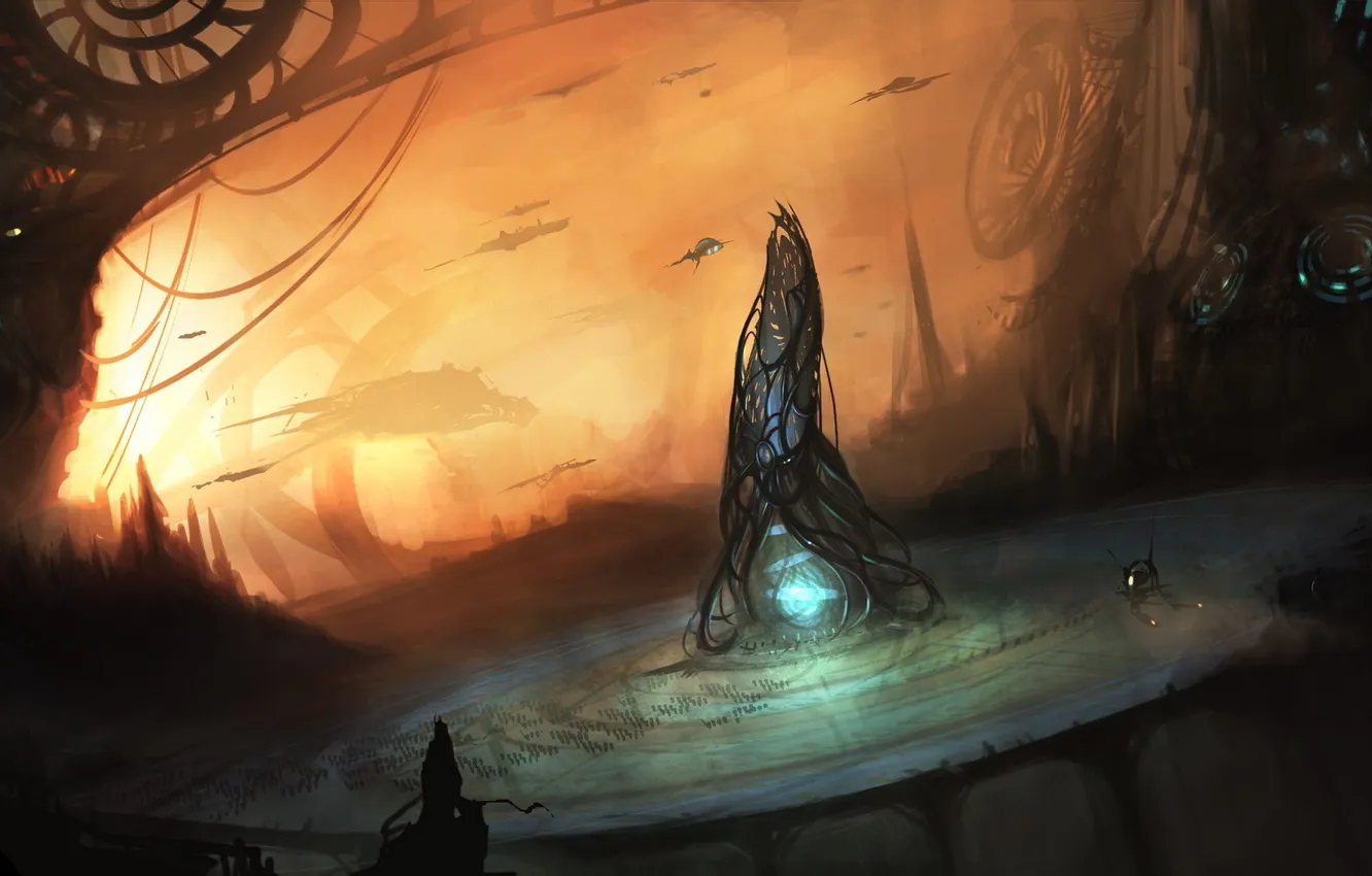 Photo wallpaper the sky, the crowd, ship, tower