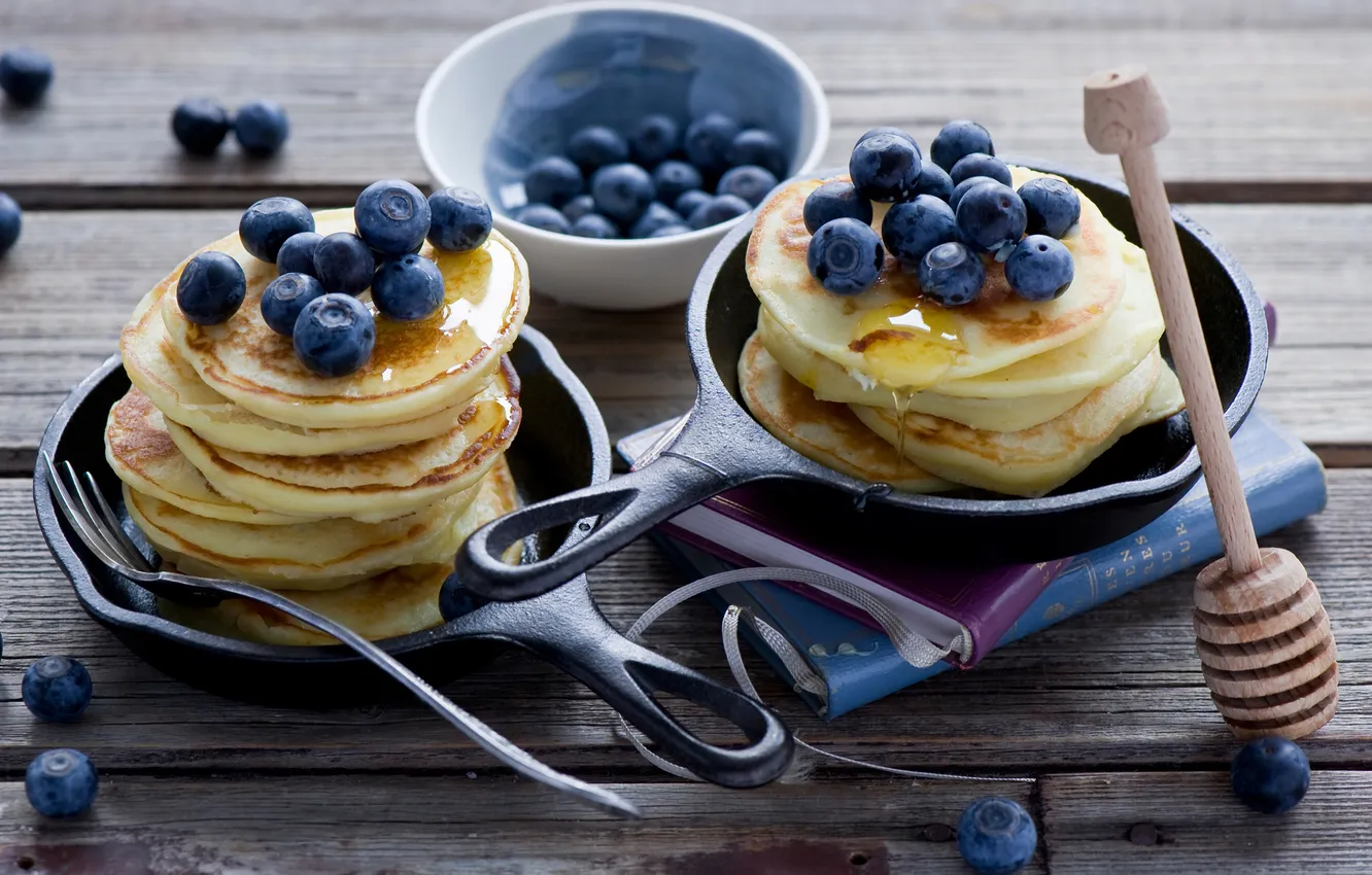 Photo wallpaper berries, honey, pancakes