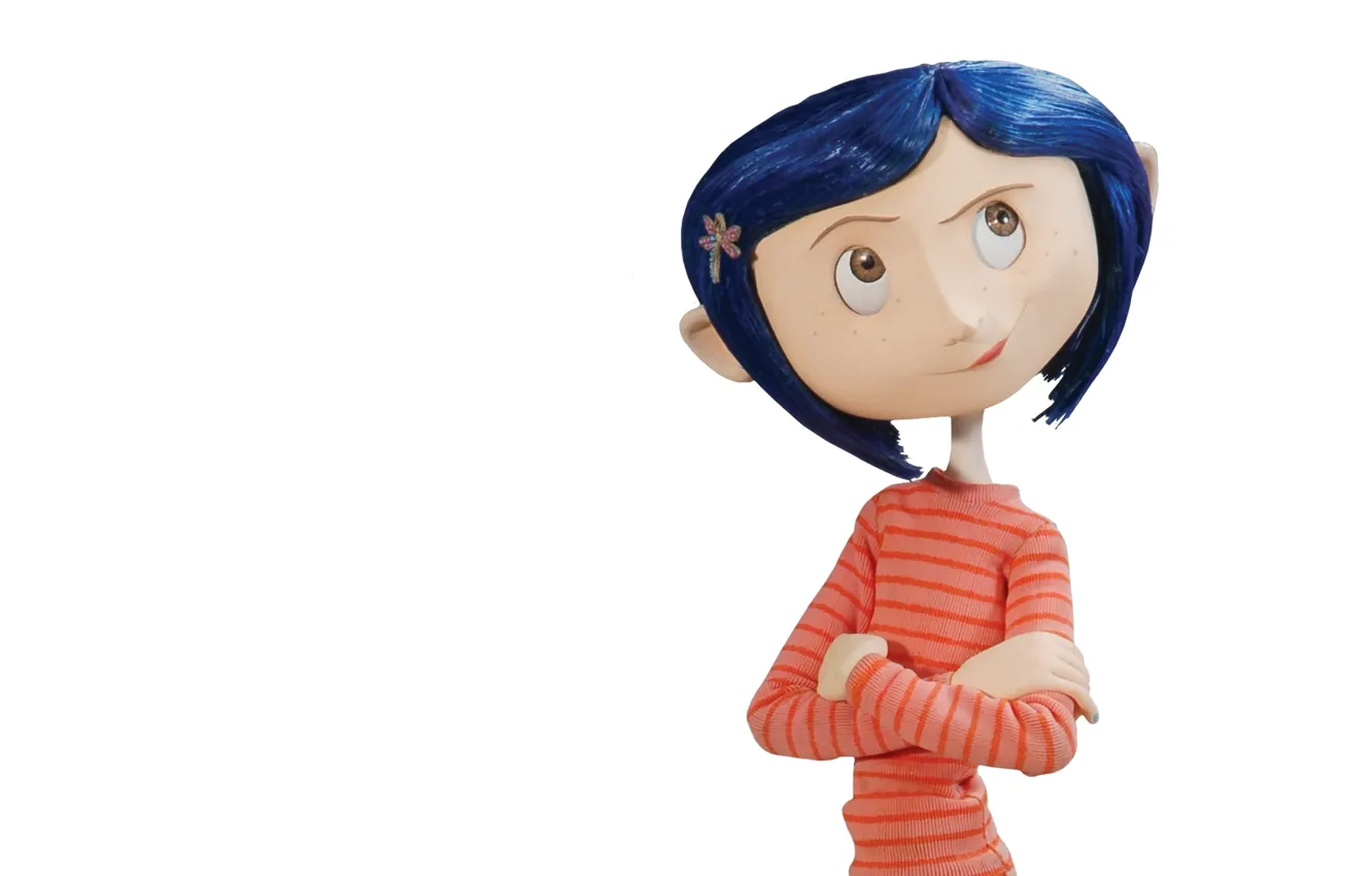 Photo wallpaper cartoon, girl, white background, scary story, Coraline, Coraline, Coralyn