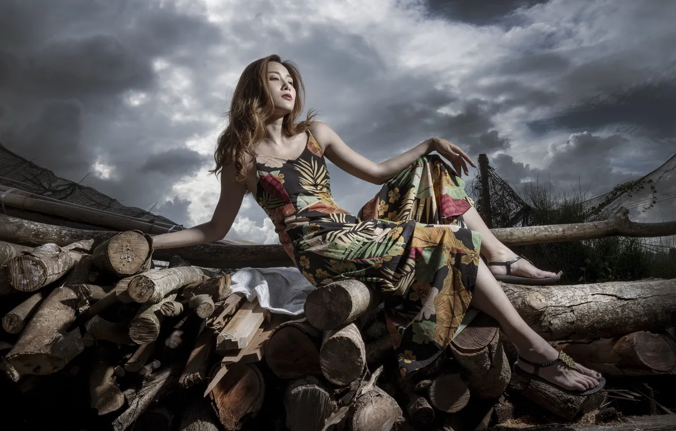 Photo wallpaper the sky, girl, Asian