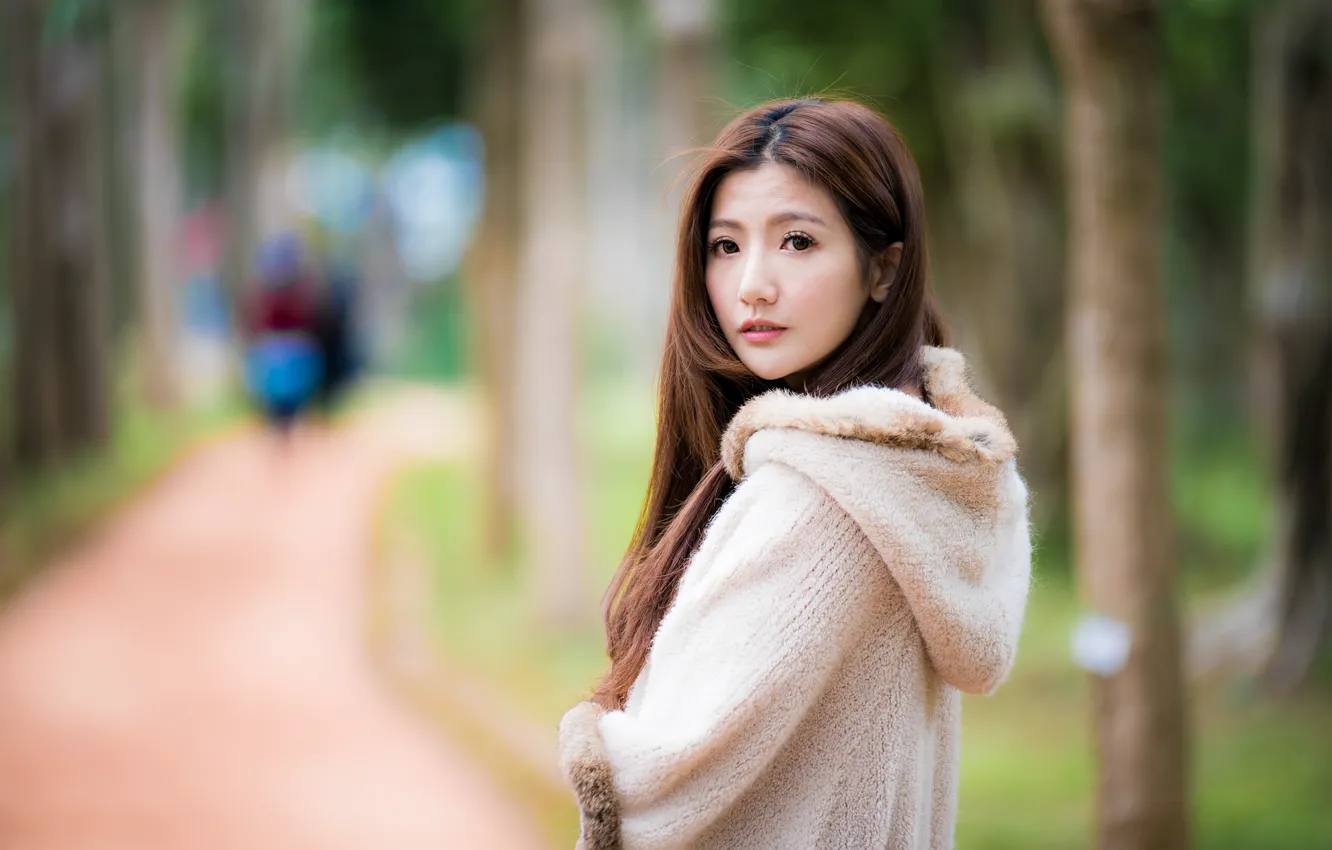 Photo wallpaper look, girl, Asian, bokeh