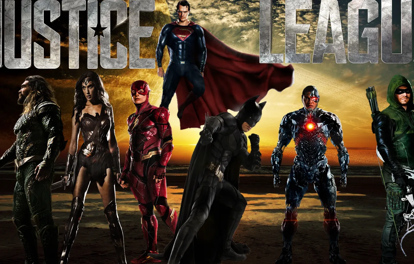 Photo wallpaper Wonder Woman, Batman, Superman, Green Arrow, Arrow, Cyborg, Flash, Aquaman