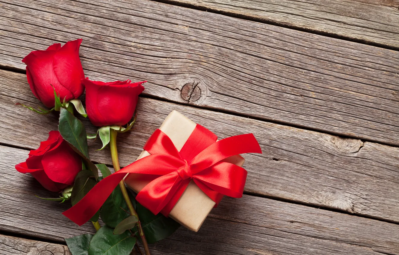 Photo wallpaper love, flowers, gift, romance, roses, love, Valentine's day, wood