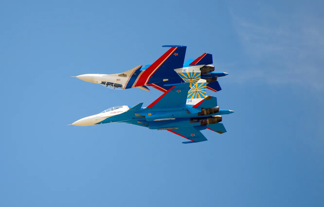 Photo wallpaper fighter, pair, Sukhoi, multipurpose, Su-30CM