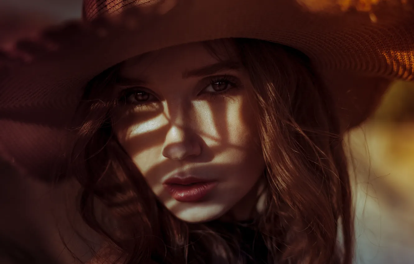 Photo wallpaper girl, Model, hat, brown eyes, photo, lips, face, brunette