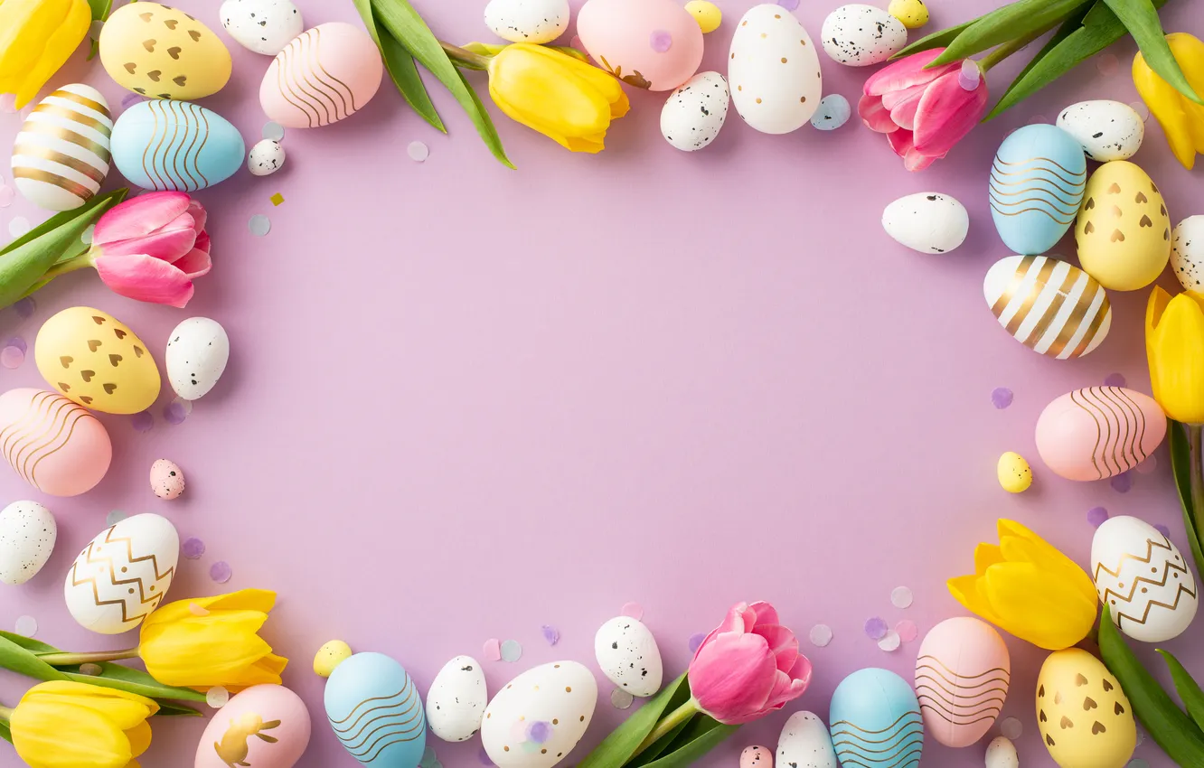 Photo wallpaper flowers, eggs, spring, colorful, Easter, flowers, tulips, spring