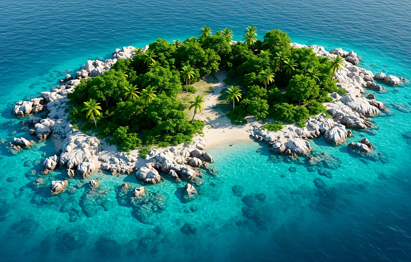 Photo wallpaper beach, nature, tropical island, palm trees, the ocean, island, beach, ocean