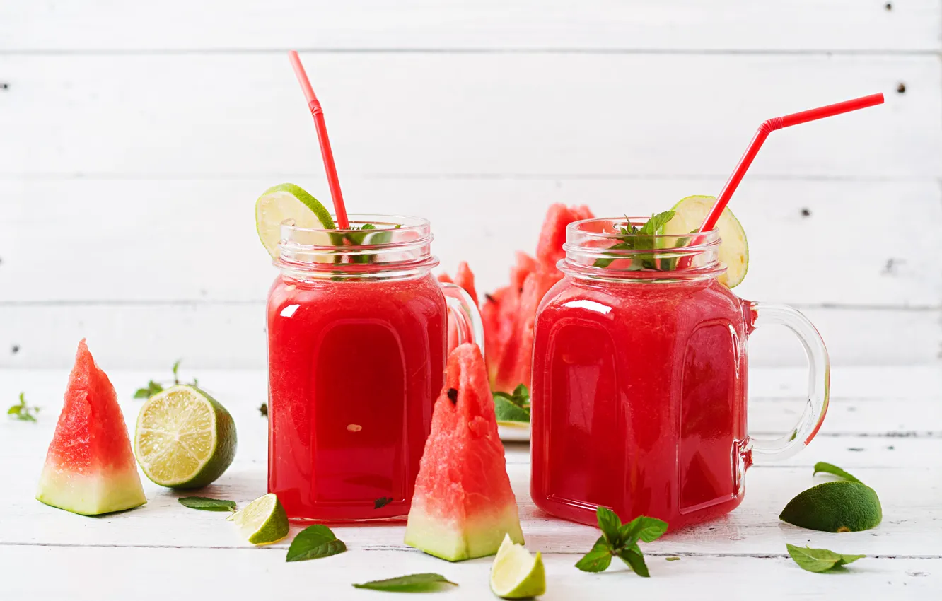 Photo wallpaper jars, Timolina, watermelon cocktails, lime, mint