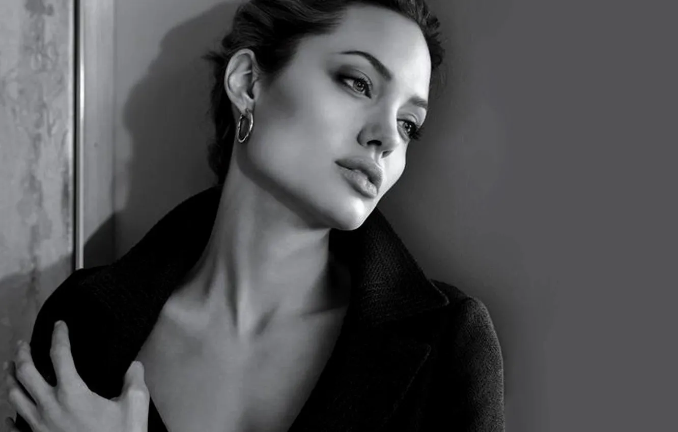 Photo wallpaper Angelina Jolie, girl, black and white