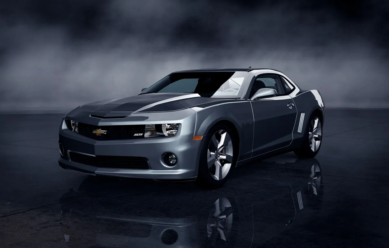 Photo wallpaper reflection, Chevrolet, twilight, camaro ss, dark car