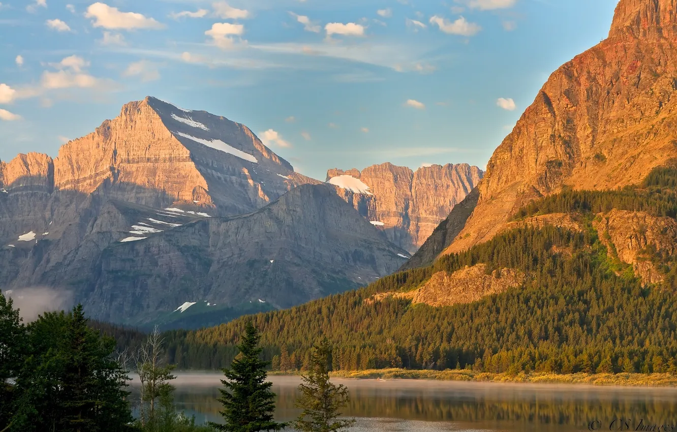 Photo wallpaper forest, mountains, river, rocks