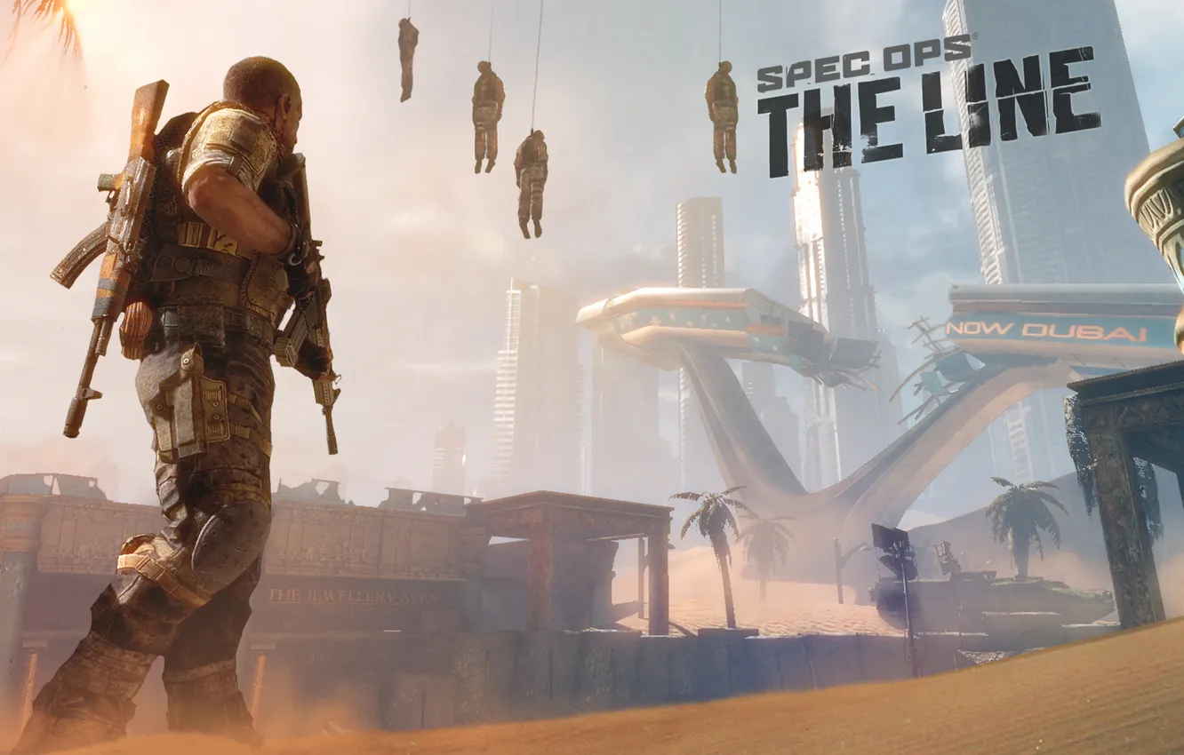 Photo wallpaper sand, the city, the game, art, machine, Spec Ops:The Line, AK - 47