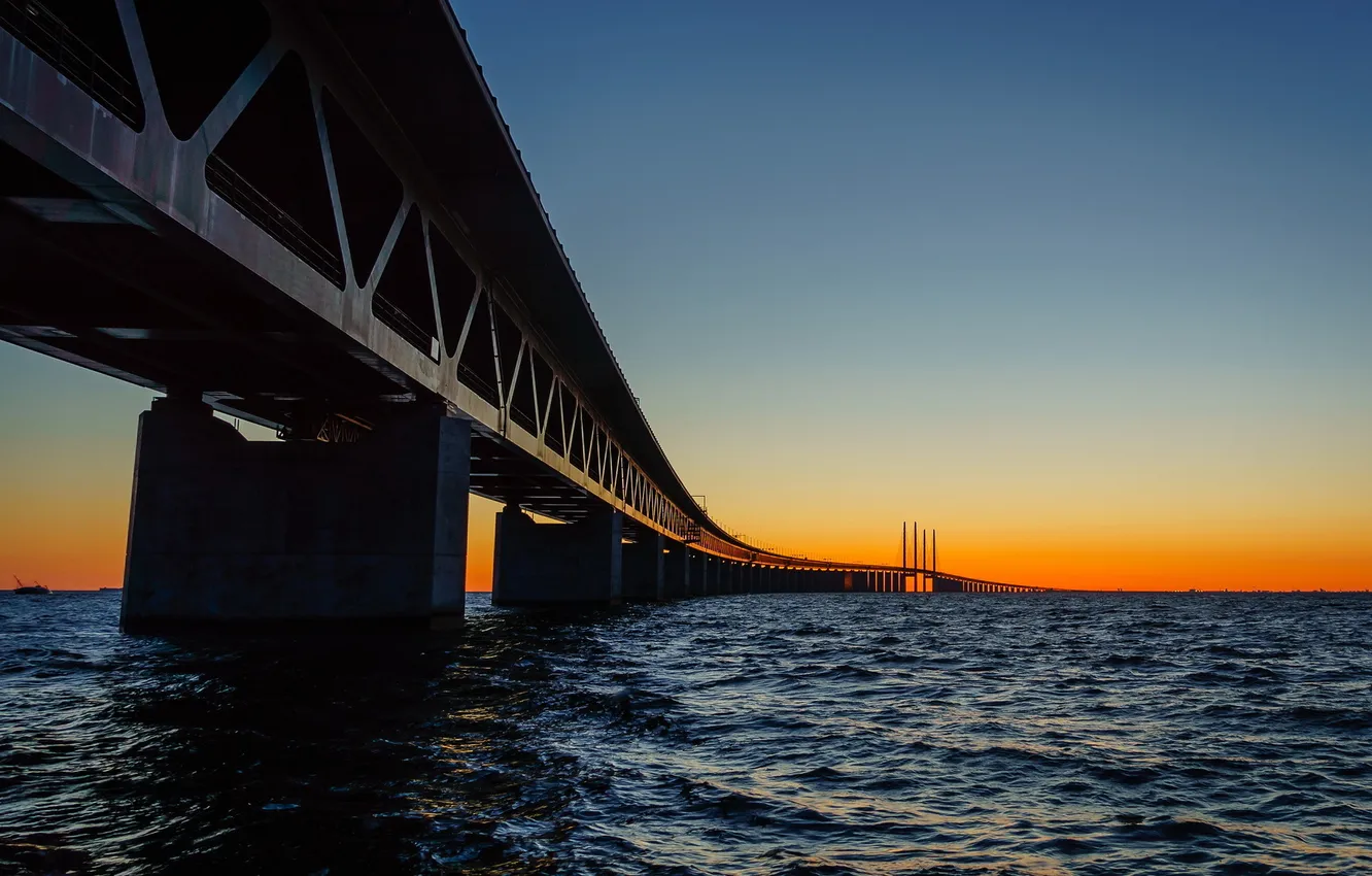 Photo wallpaper sunset, bridge, Sweden, Bunkeflostrand, Skane, The Øresund Bridge