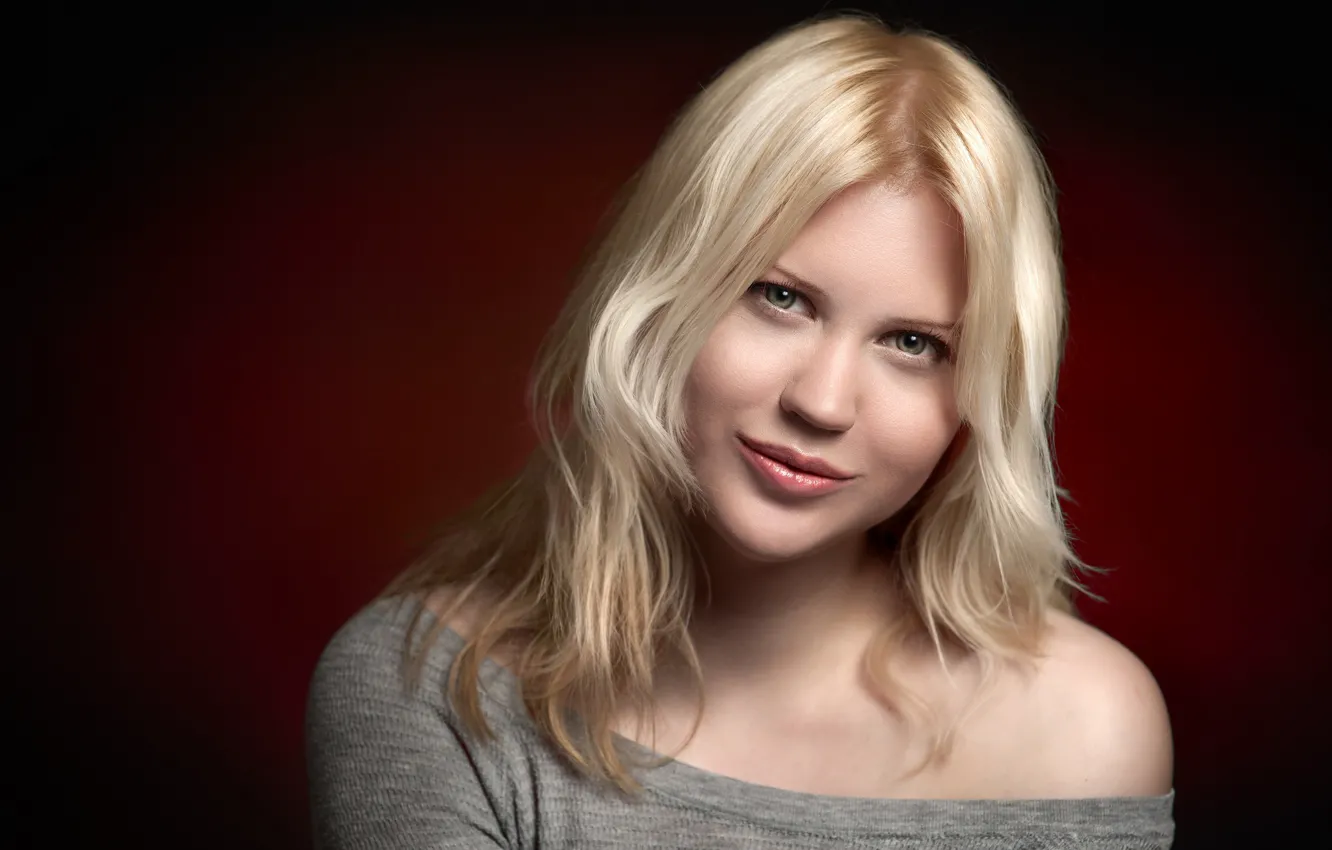 Photo wallpaper girl, smile, hair, blonde