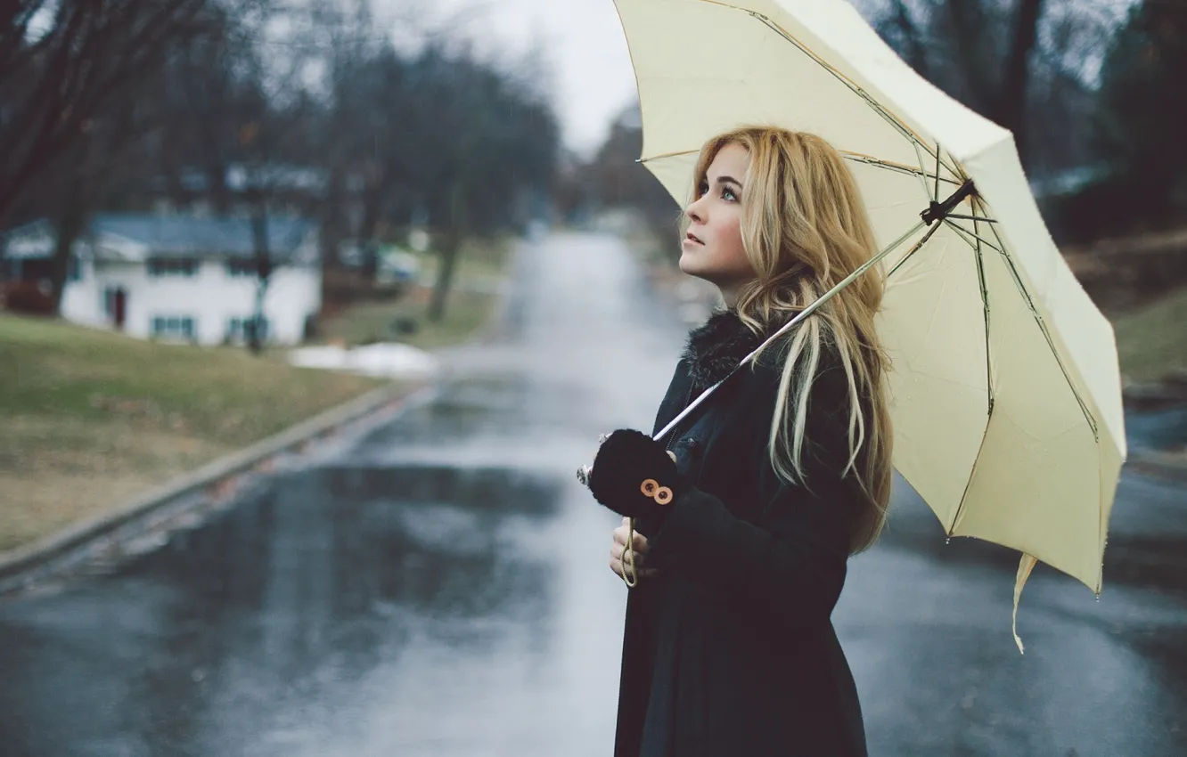 Photo wallpaper look, girl, umbrella, rain, weather