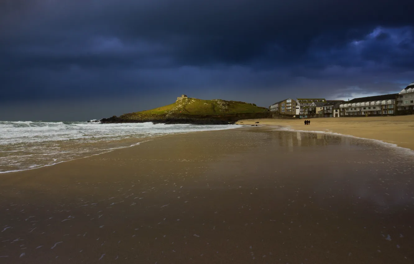Photo wallpaper sea, clouds, shore, home, UK