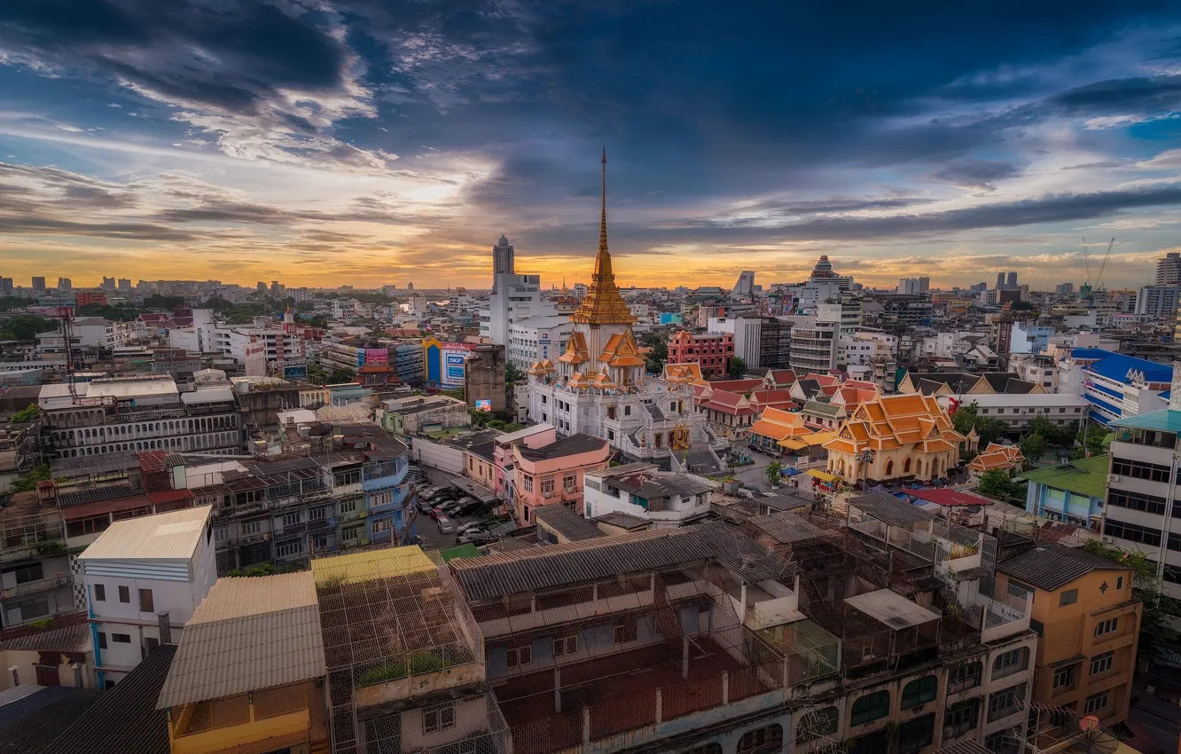 Photo wallpaper the sky, the city, building, home, morning, Thailand, temple, Thailand