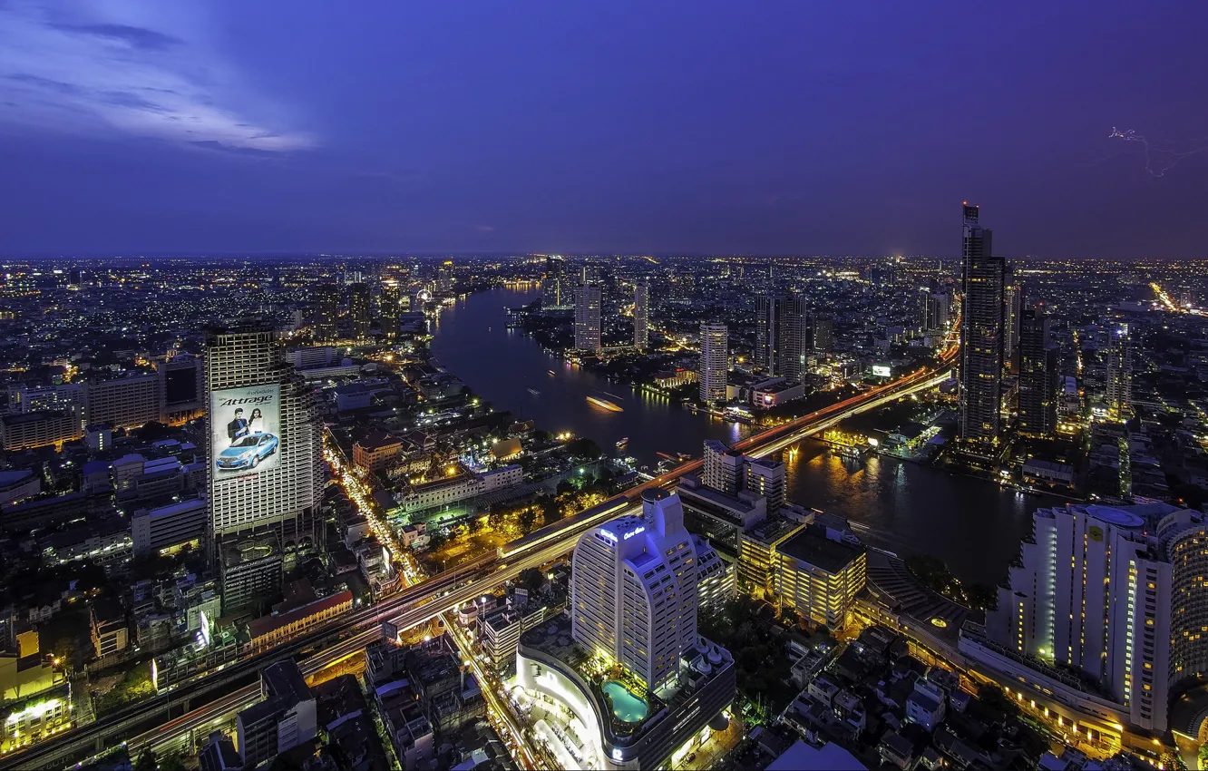 Photo wallpaper night, lights, Bangkok, Thailand, megapolis, Bangkok, Khan Na Yao