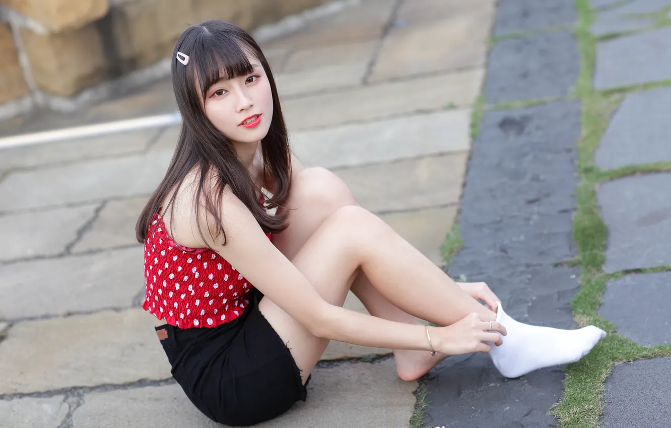 Photo wallpaper look, pose, model, shorts, portrait, makeup, Mike, figure