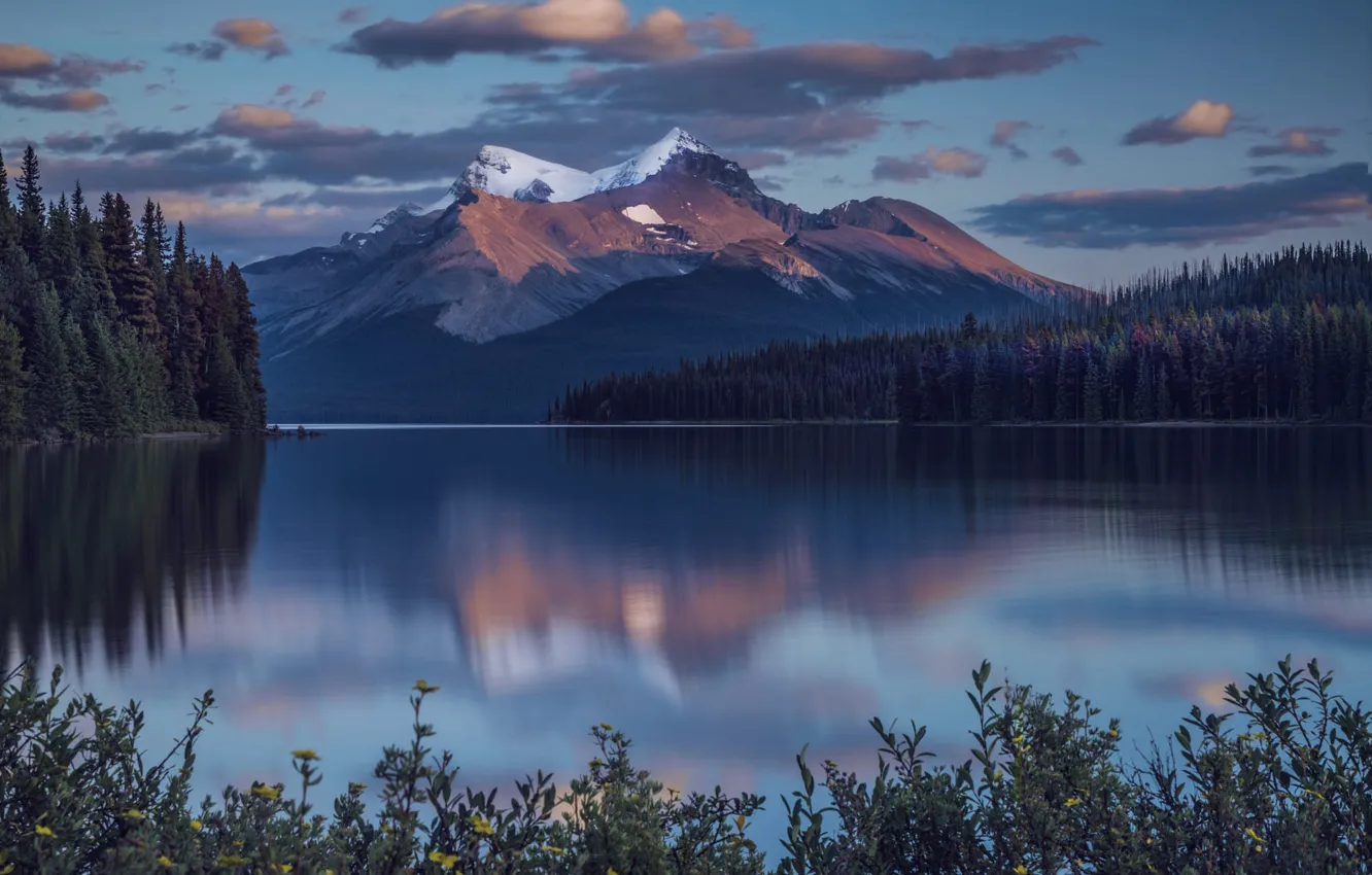 Photo wallpaper landscape, mountains, nature, lake, the evening, Canada, Albert, Jasper