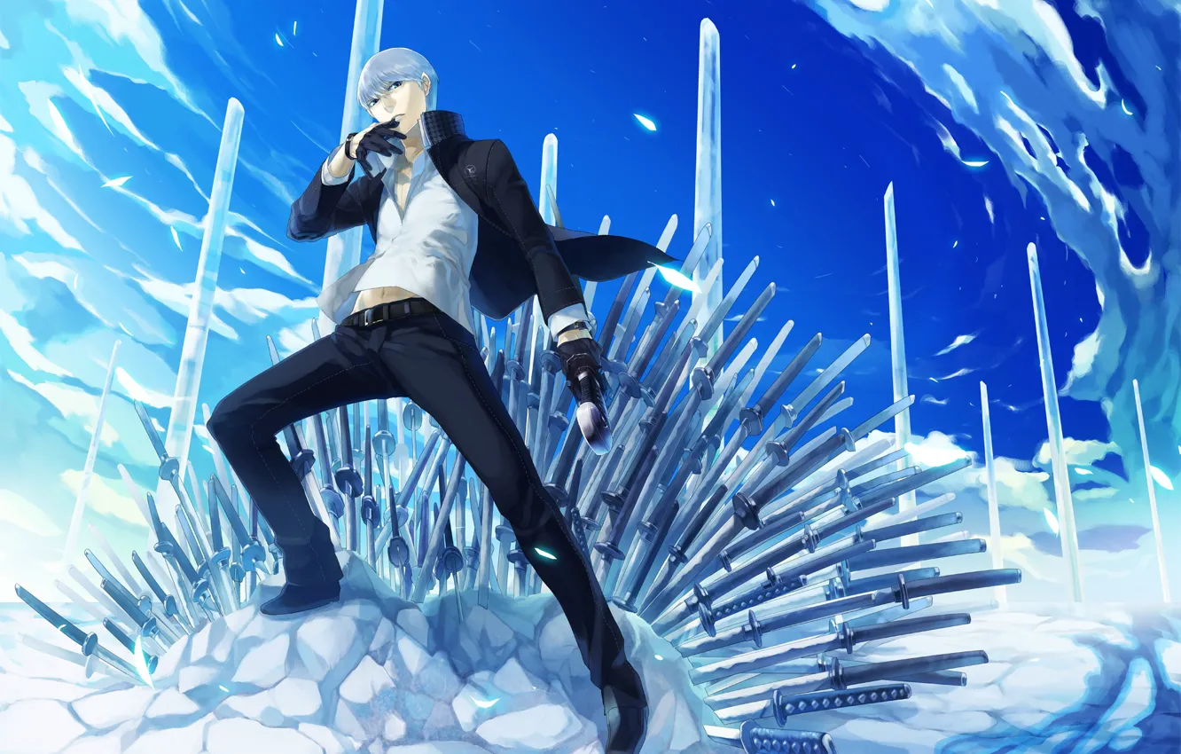 Photo wallpaper weapons, ice, art, guy, swords, Person 4, persona 4