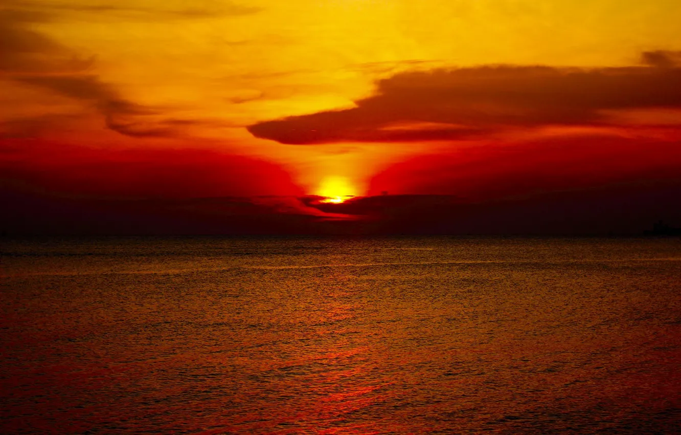 Photo wallpaper twilight, sea, ocean, sunset, seascape, clouds, dusk, horizon