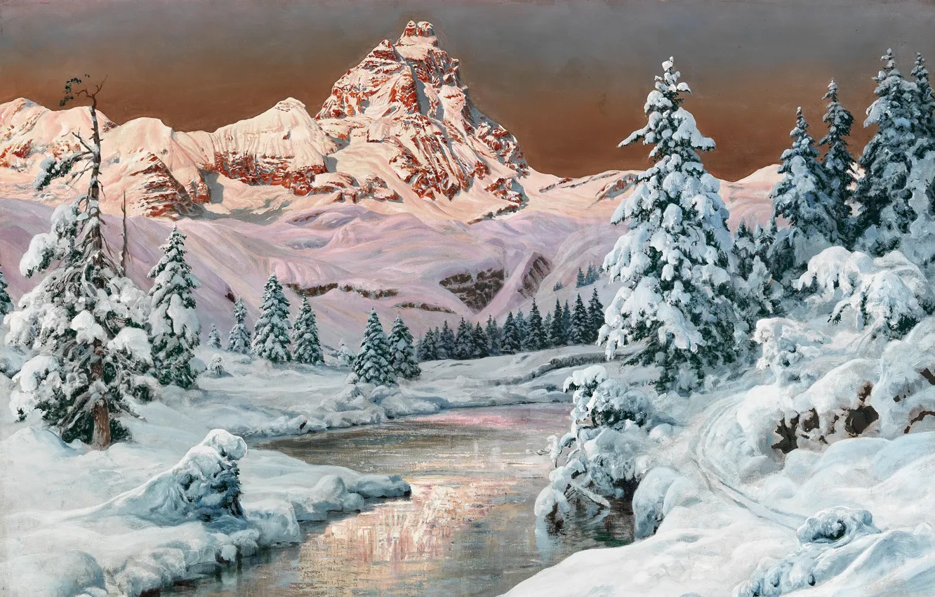 Photo wallpaper Alois Arnegger, Austrian painter, Austrian landscape painter, oil on canvas, Alois Arnegger, Mountain range in …