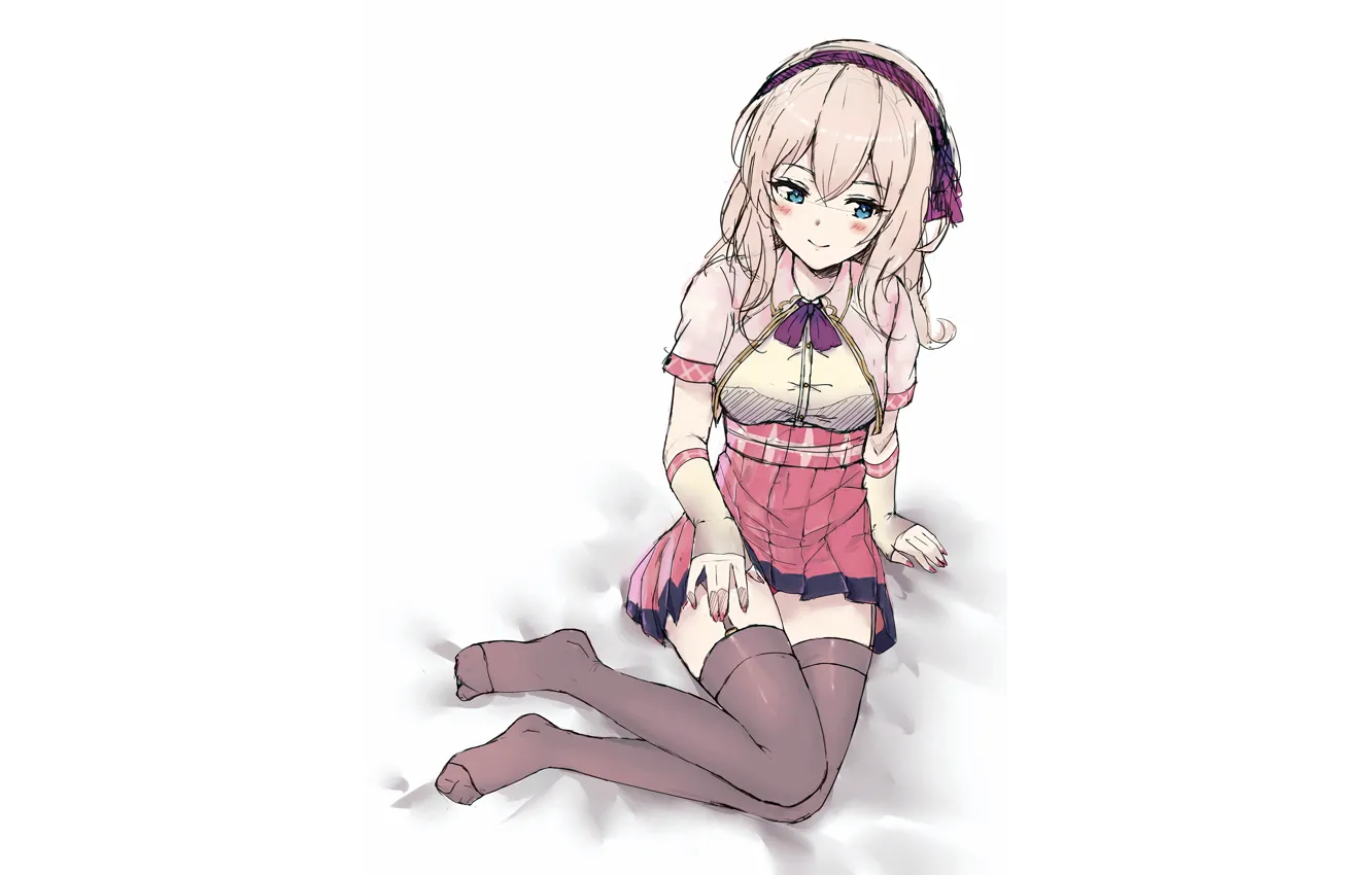 Photo wallpaper girl, sexy, thighhighs, long hair, dress, anime, blue eyes, beautiful