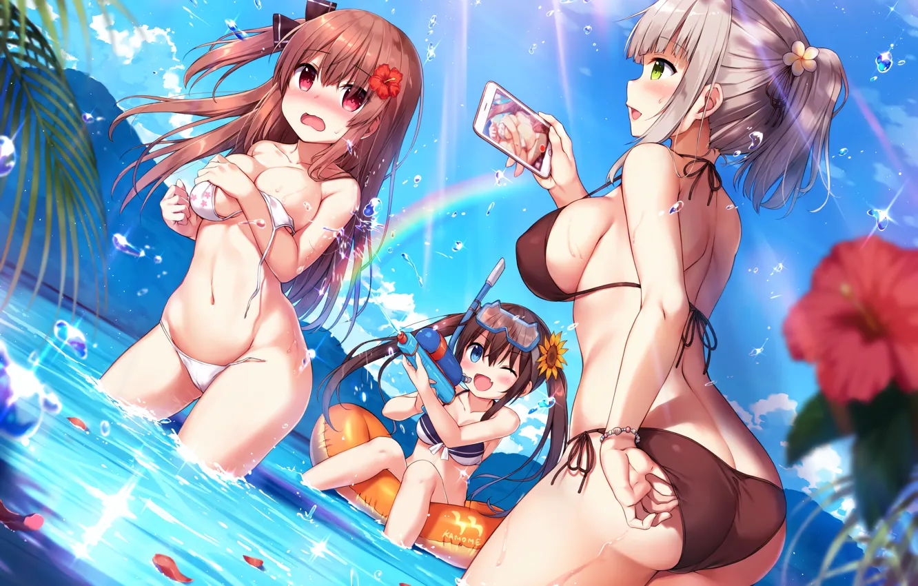 Photo wallpaper sexy, Cameltoe, ass, wet, cleavage, beach, sky, long hair