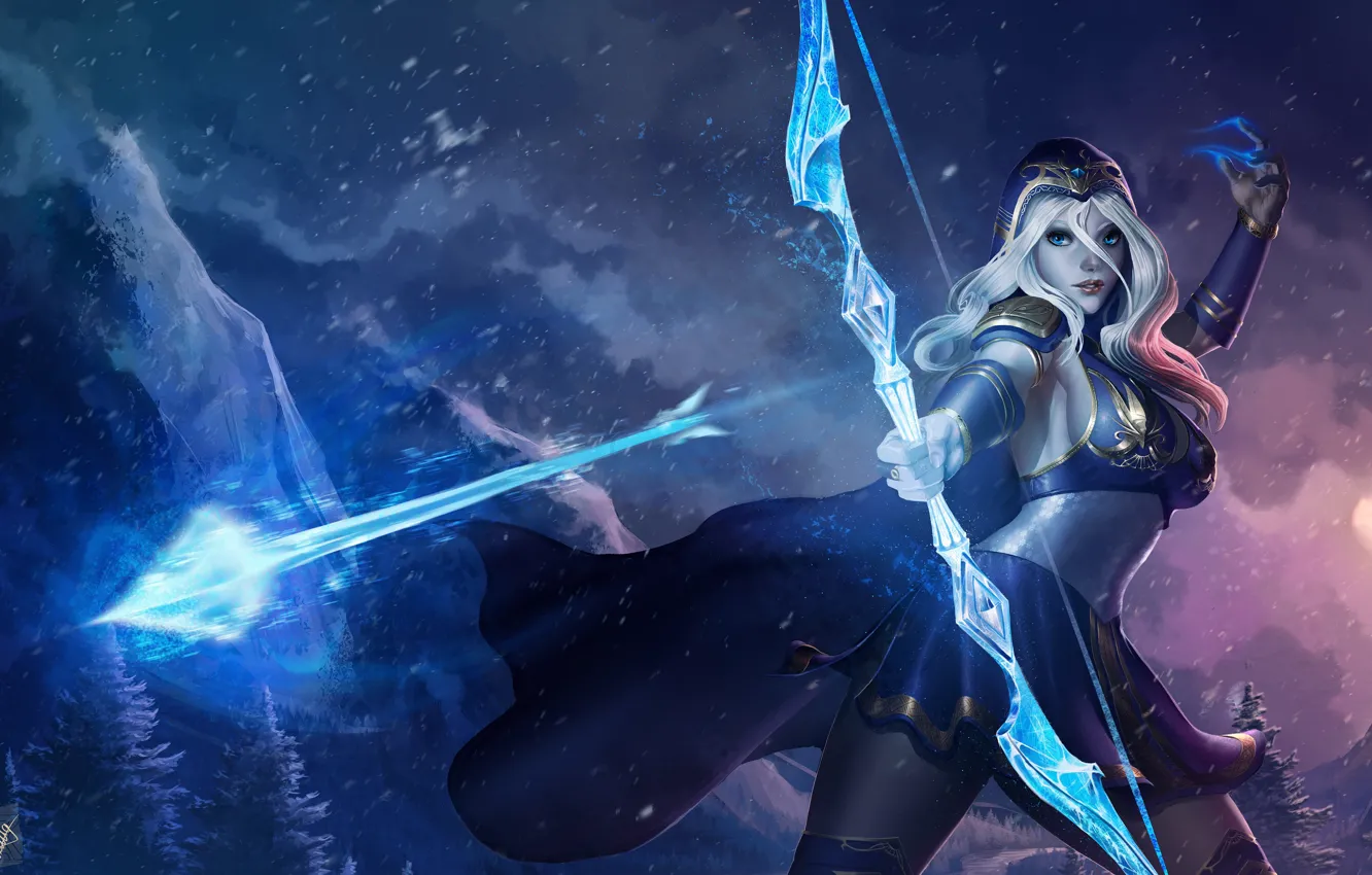 Photo wallpaper girl, magic, bow, art, arrows, Archer, League of Legends, Ashe