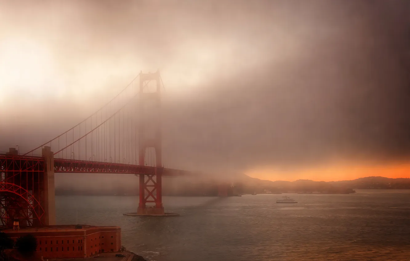 Photo wallpaper Golden Gate Bridge, fog, San Fransico
