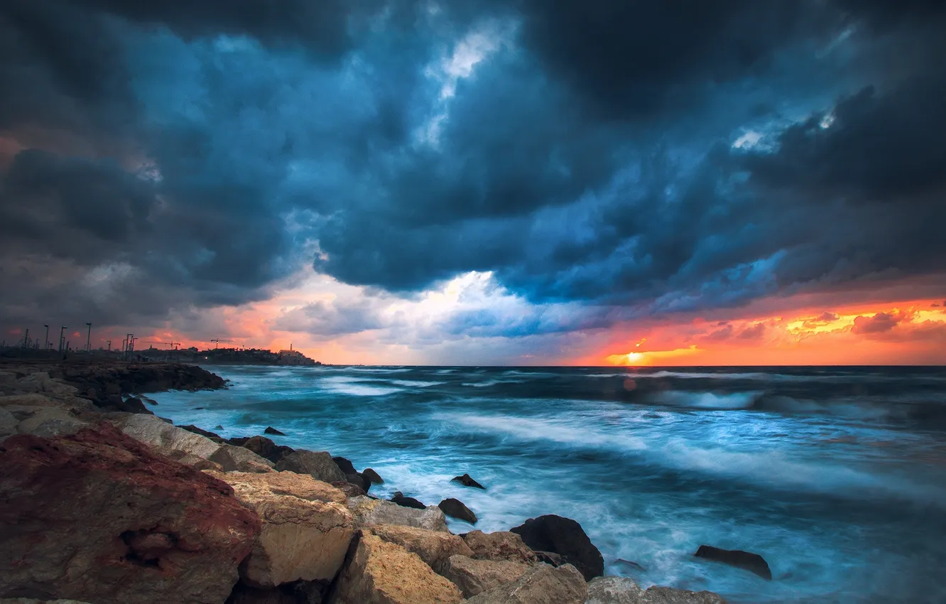 Photo wallpaper sea, the sky, clouds, landscape, sunset, nature