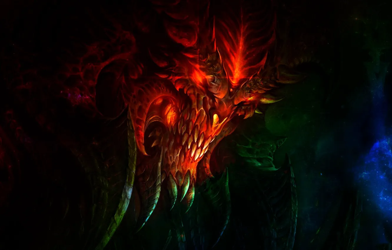 Photo wallpaper background, black, skull, head, being, the demon, Diablo 3, CREATURE