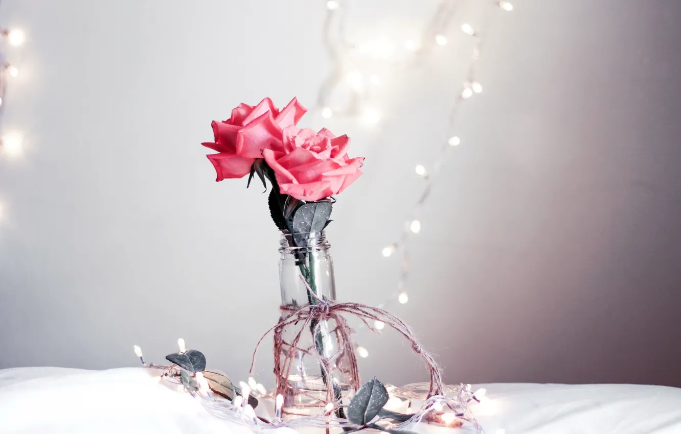 Photo wallpaper flowers, roses, vase