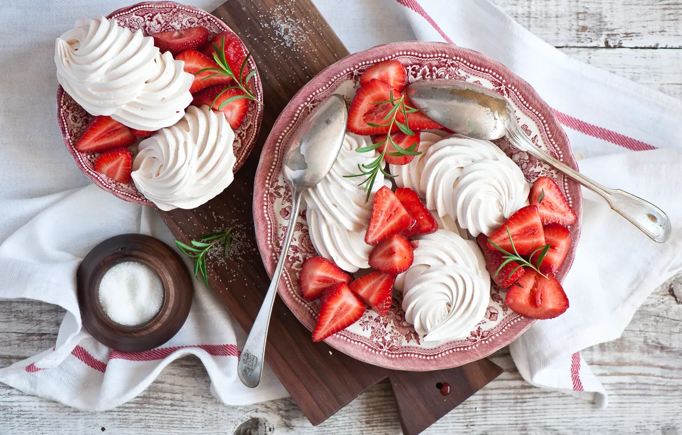 Photo wallpaper berries, strawberry, dessert, meringue