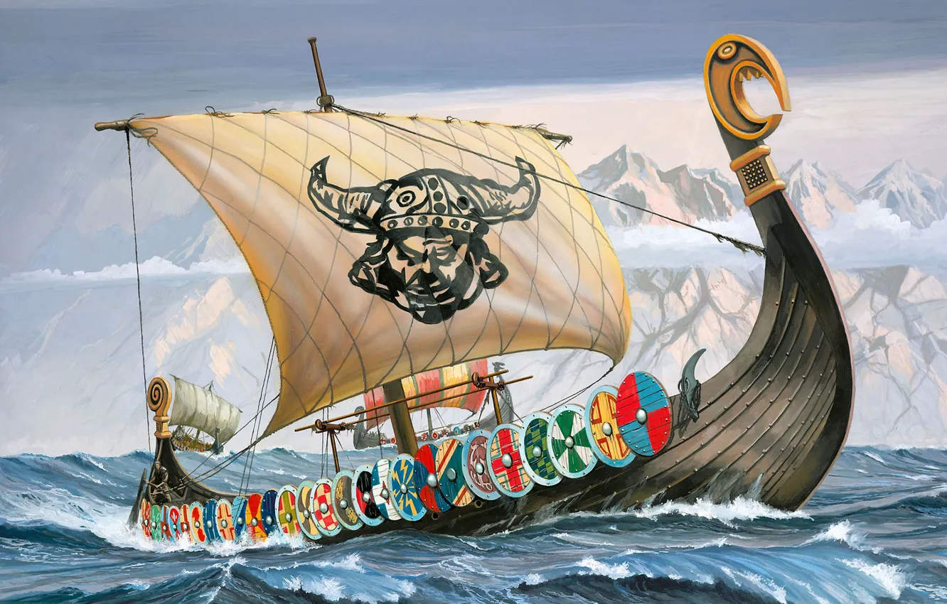 Photo wallpaper sea, The Vikings, "ship-dragon", Drakkar, sailors