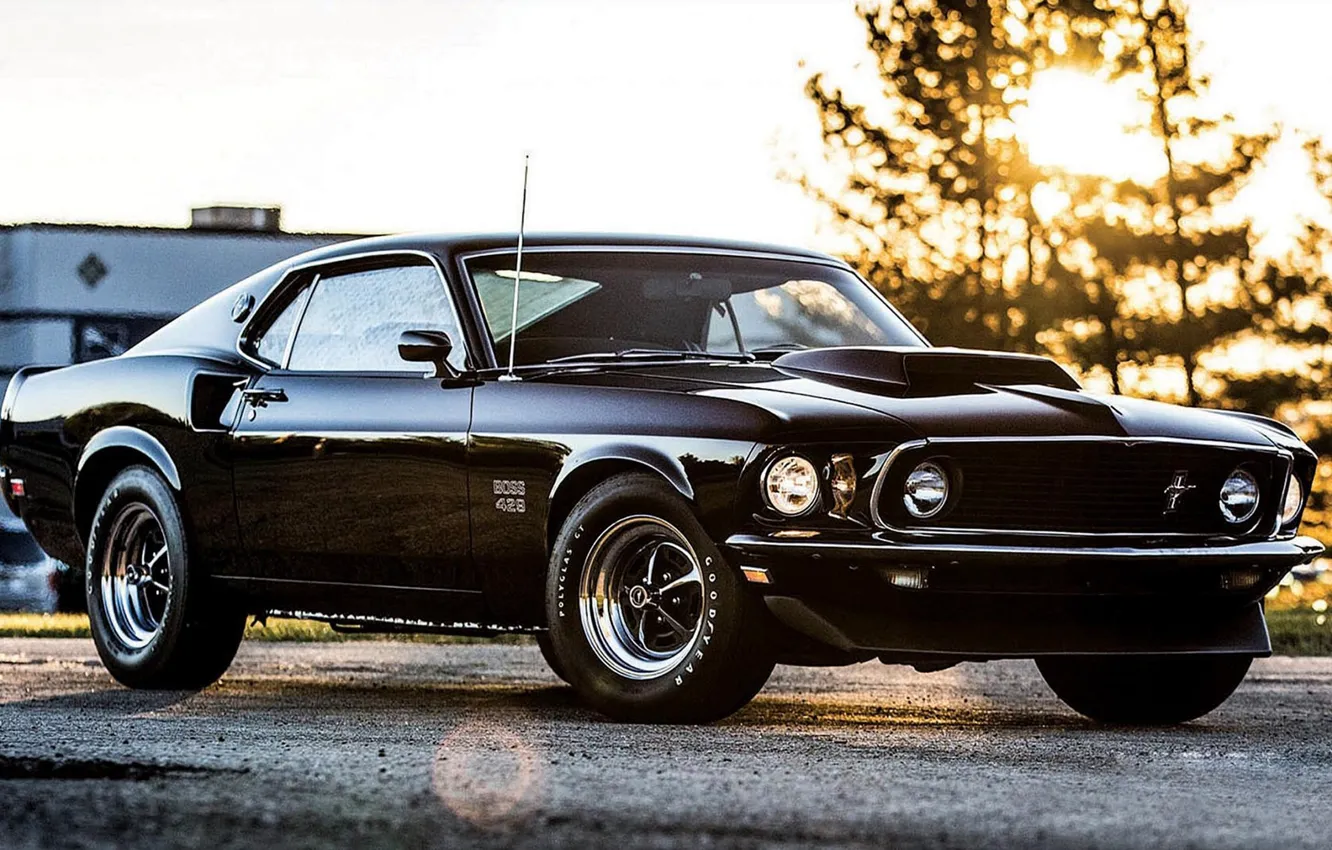 Photo wallpaper Ford Mustang, cars, black cars, Ford Mustang 1969