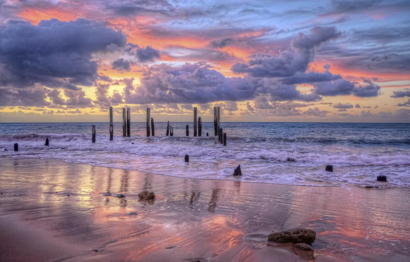 Photo wallpaper sea, the sky, the sun, landscape, sunset, nature, the ocean, dawn