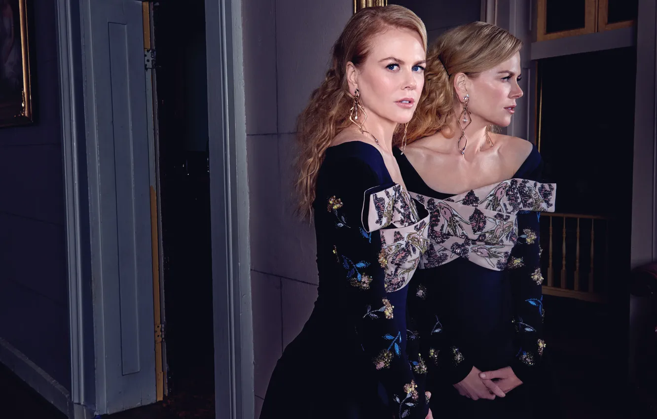 Photo wallpaper reflection, makeup, dress, actress, mirror, hairstyle, blonde, Nicole Kidman