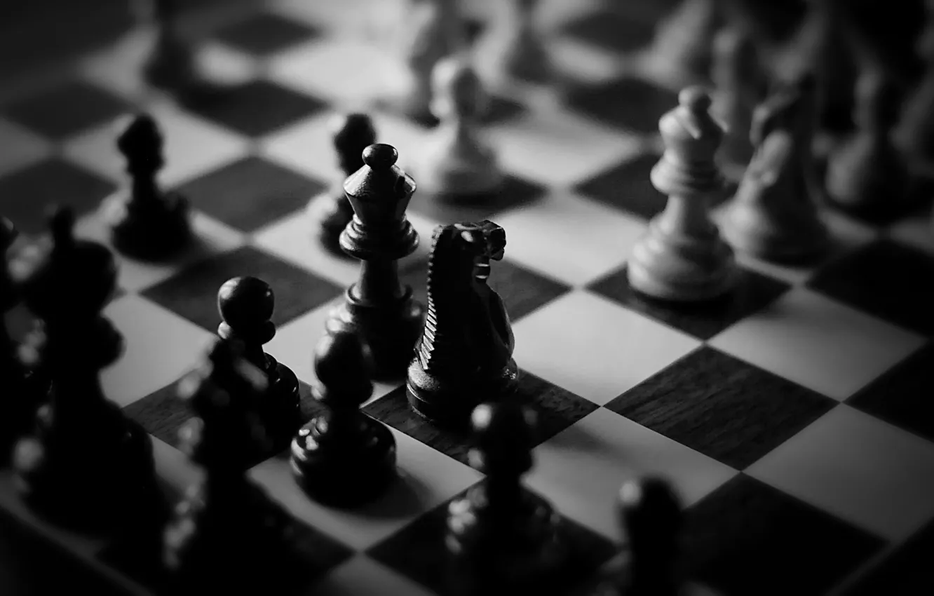 Photo wallpaper white, chess, black