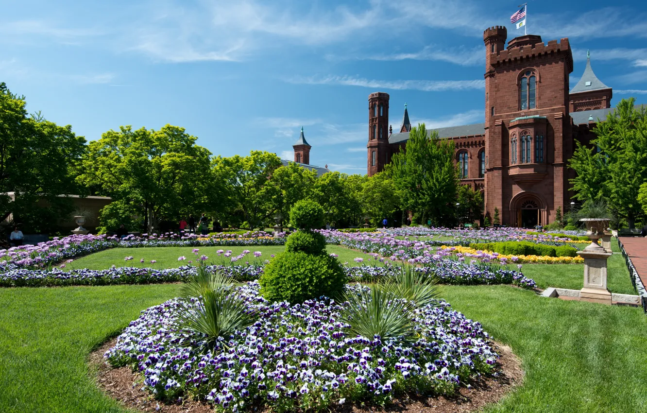 Photo wallpaper the city, Park, photo, castle, lawn, USA, Smithsonian