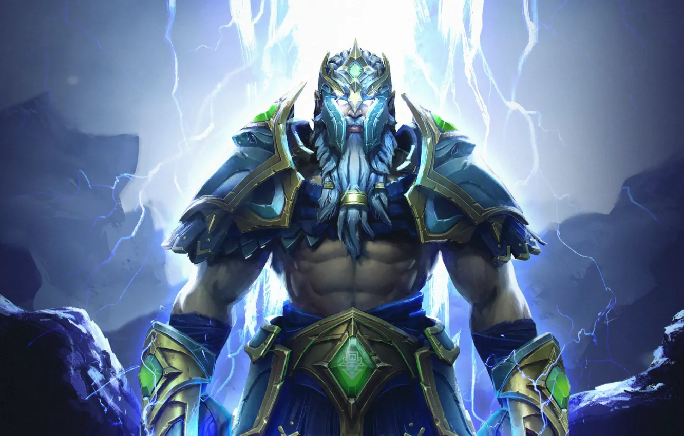 Photo wallpaper lightning, armor, Lightning, art, Zeus, Zeus, dota 2, the God of thunder