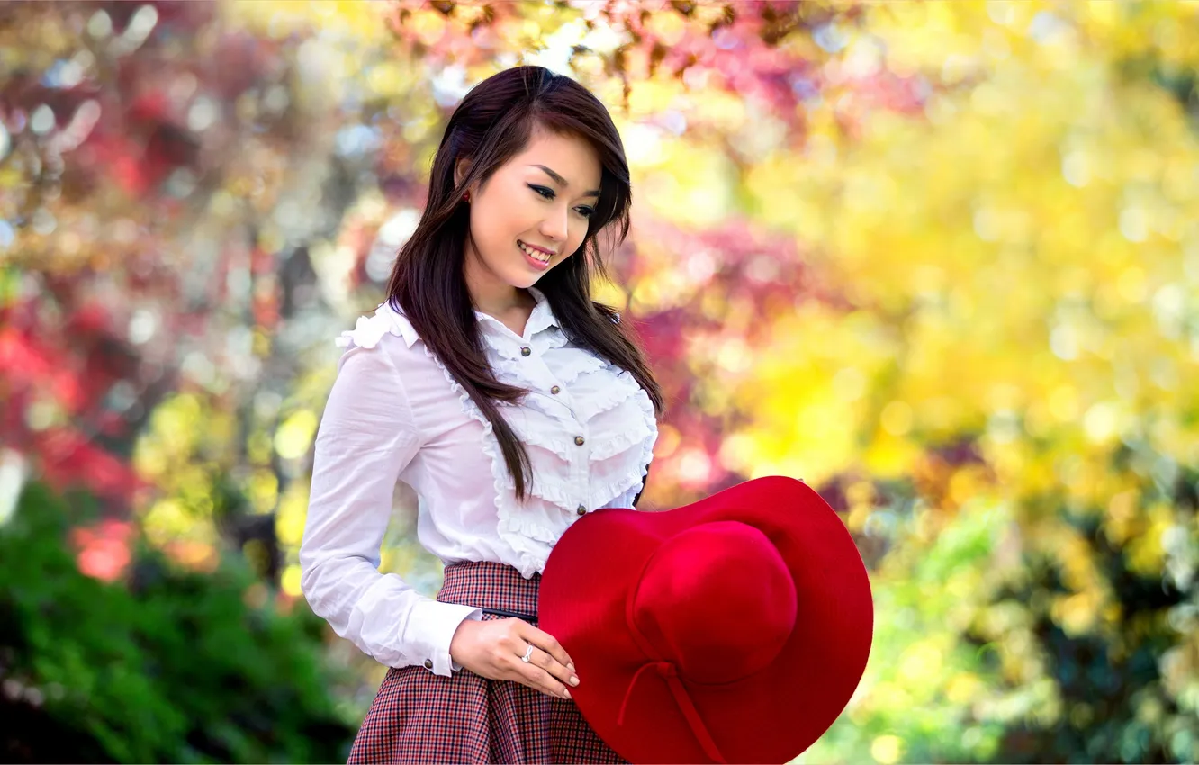 Photo wallpaper girl, hat, Asian