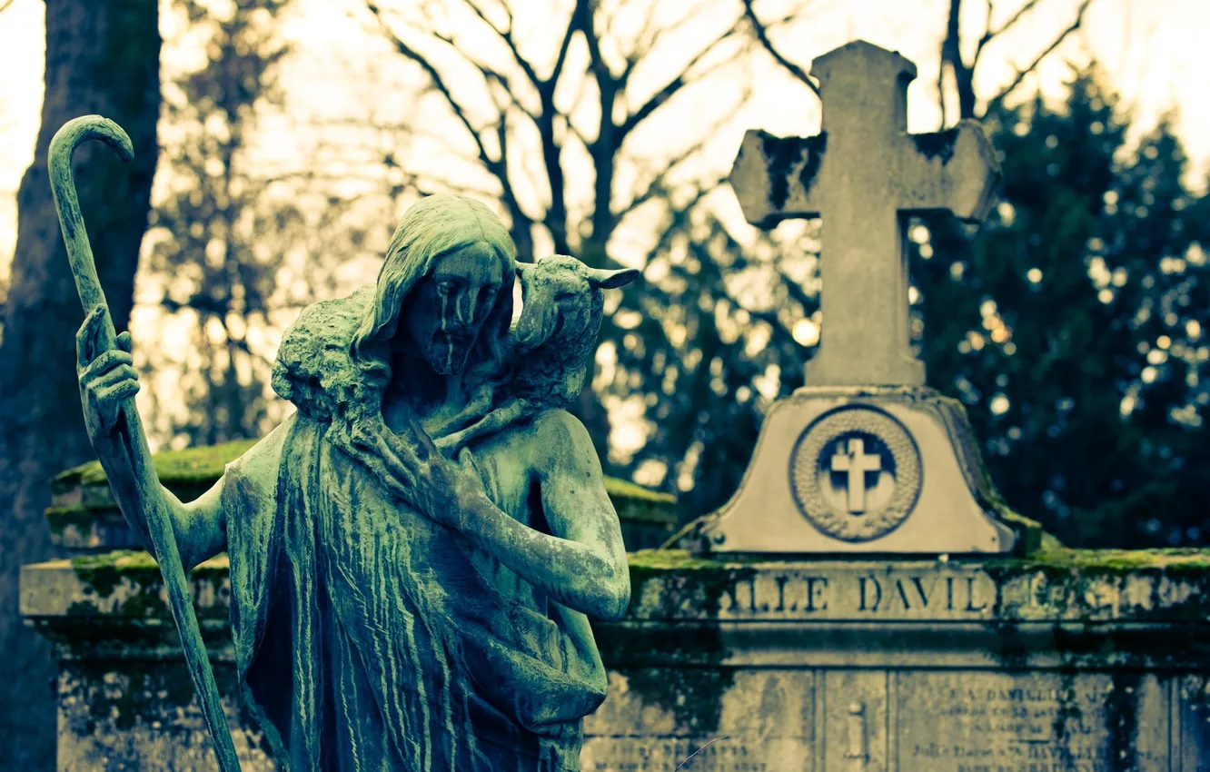 Photo wallpaper cross, monument, cemetery, concrete, sadly, inevitably