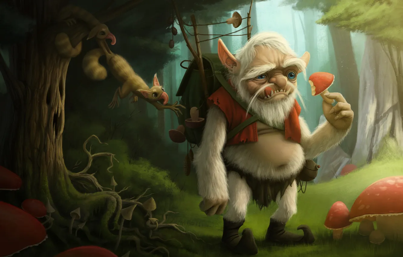 Photo wallpaper forest, trees, mushrooms, art, mushroom, Alekyan, Konstantin Alekyan