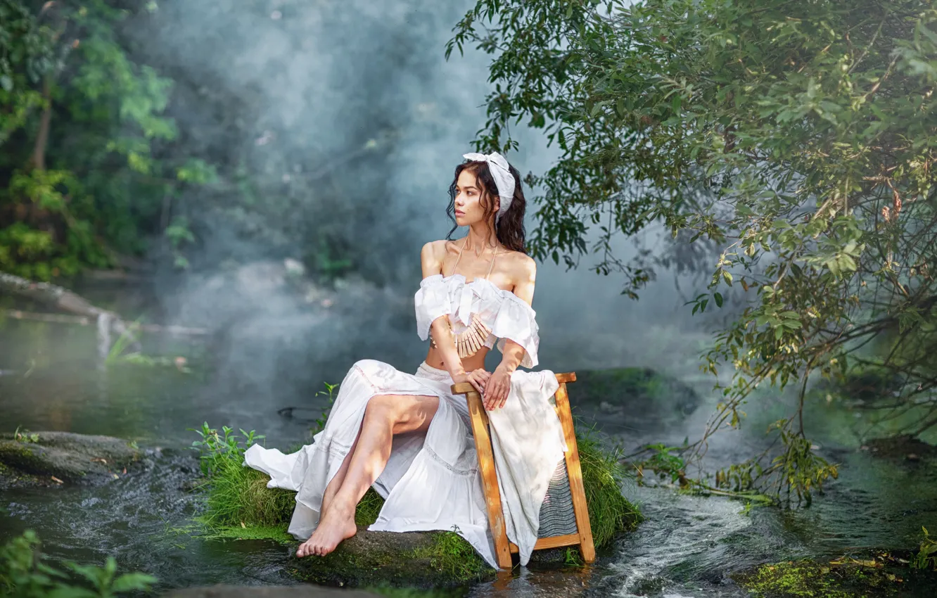 Photo wallpaper summer, girl, the sun, nature, pose, river, photo, skirt