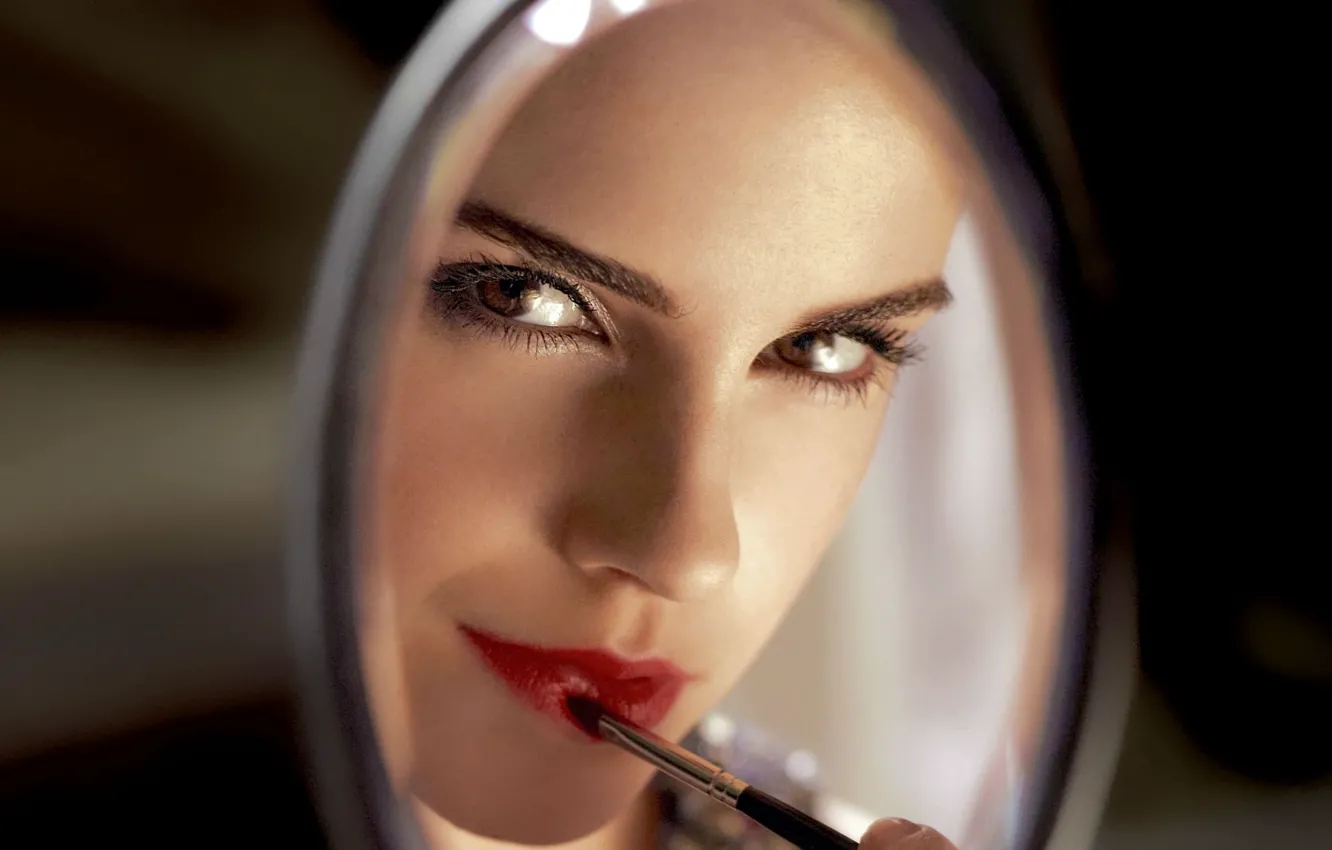 Photo wallpaper look, makeup, actress, mirror, lipstick, lips, Emma Watson, Emma Watson