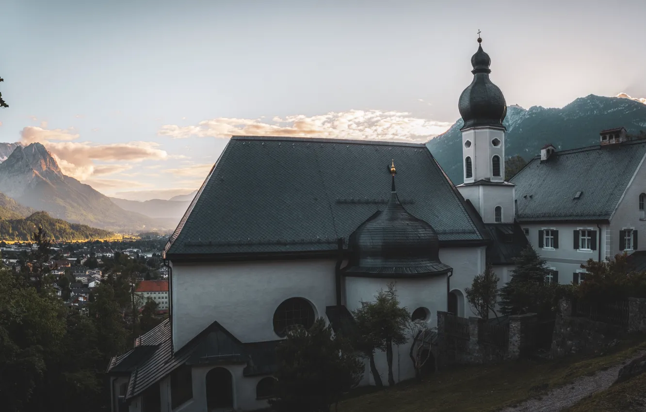 Photo wallpaper city, German, trees, landscape, Germany, view, mountain, church