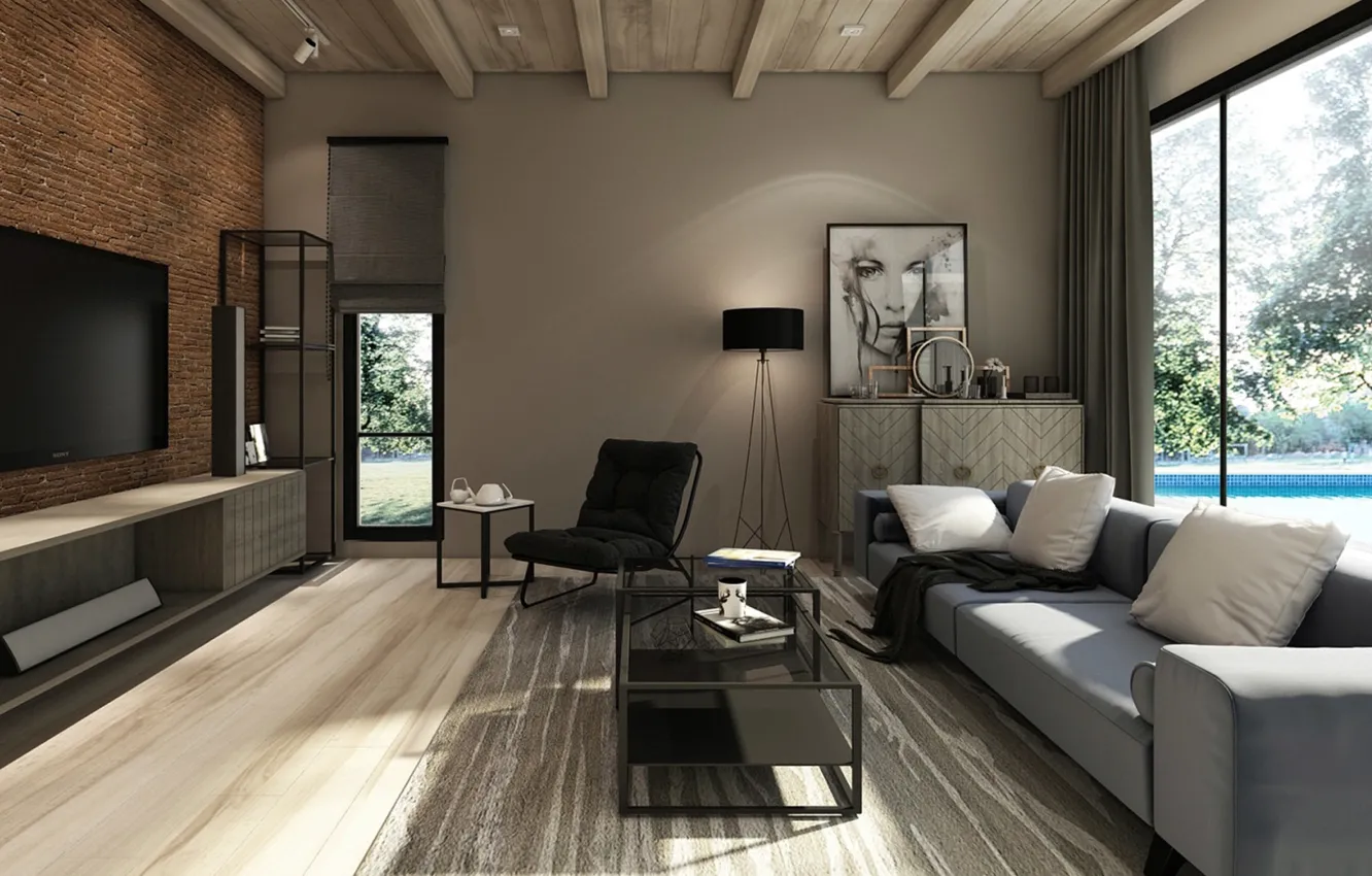 Photo wallpaper design, style, room, interior, living room, Modern Loft