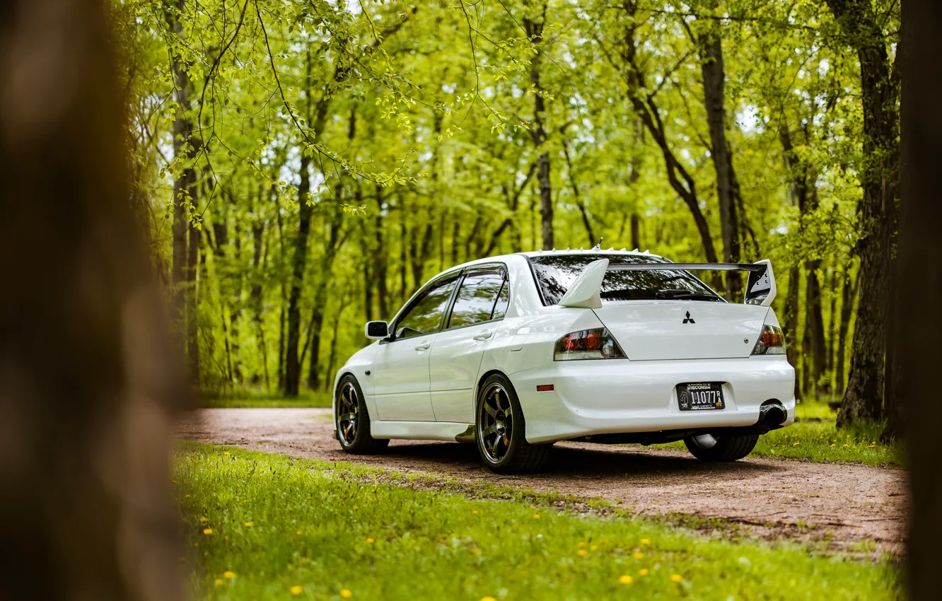 Photo wallpaper White, Rear view, Lancer Evolution VIII